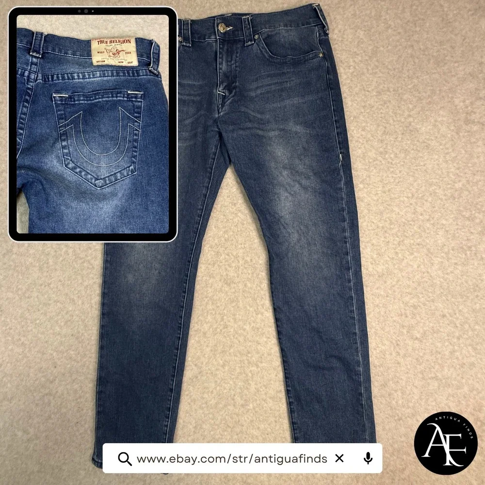 True Religion Geno Relaxed Slim Mens Jeans Size 36 Blue Stretch Denim Med. Wash